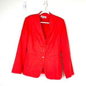 J Peterman Womens Size 12 Large Button Up Blazer Jacket‎ Linen Red Lined Career